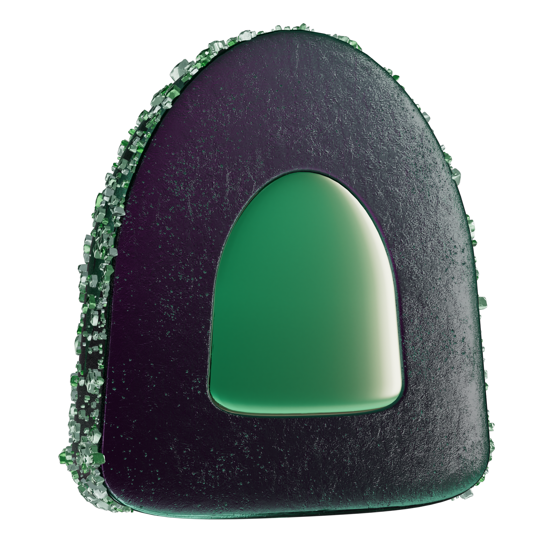 Zoomed-in view of a half-sliced MycoBurst Key Lime Grape gummy with a deep green outer layer, sparkling green sugar coating, and a vivid green core.