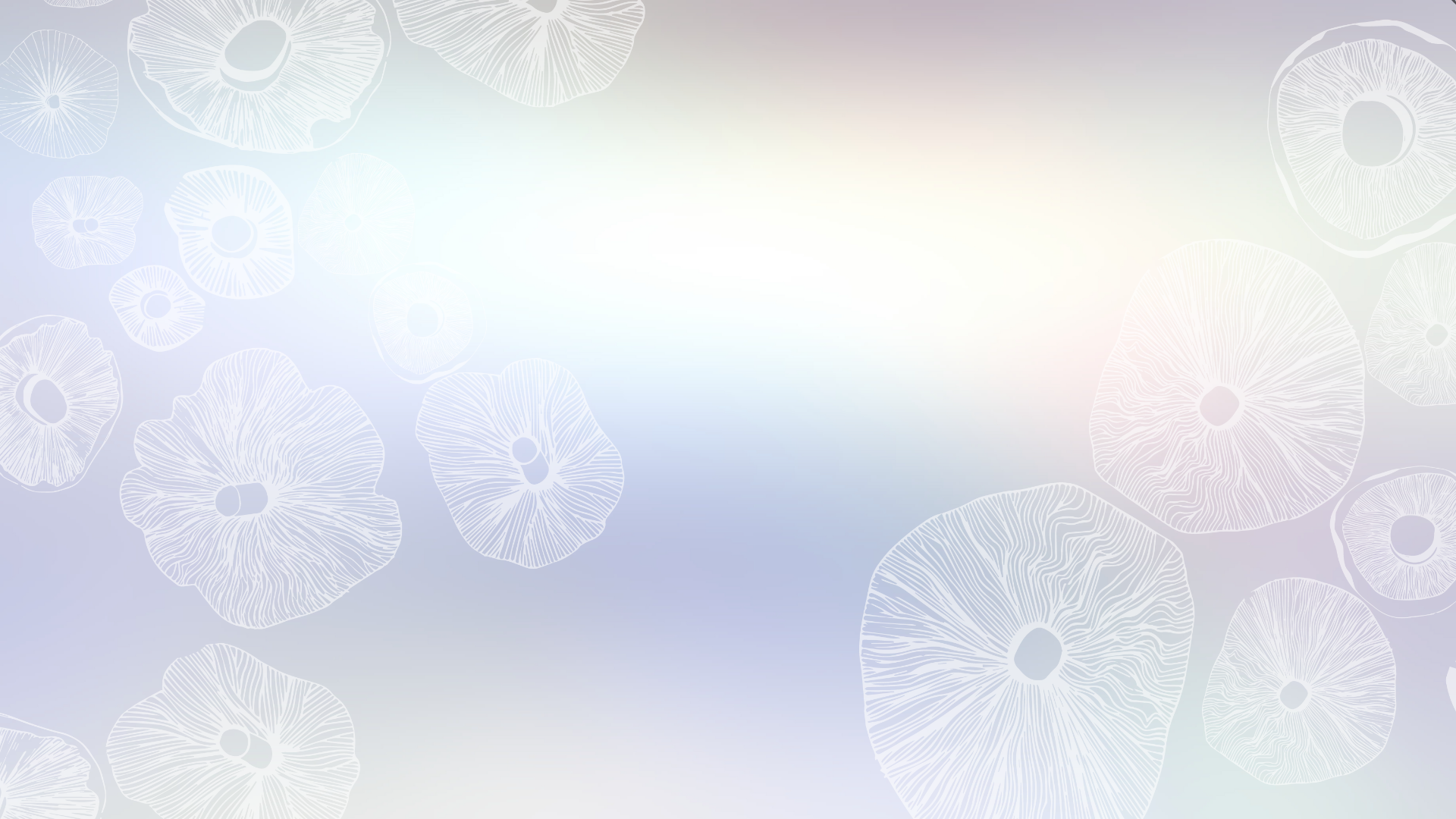 Mycoburst irridescent background with white spore icons throughout